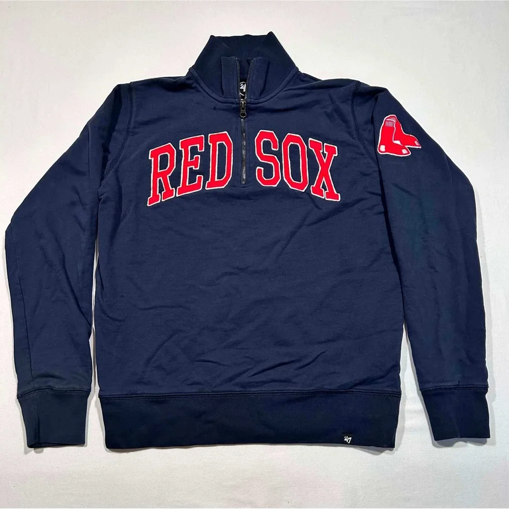 47 Brand Boston Red Sox Mens Small Navy Blue Quarter Zip Sweatshirt MLB Pullover